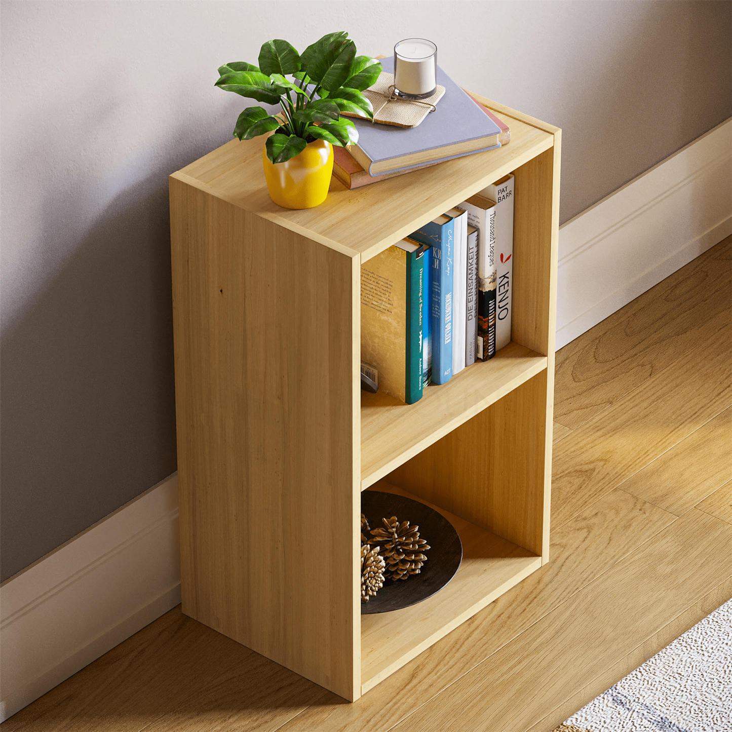 Modern 2-Tier Storage Unit with Shelves - Beige
