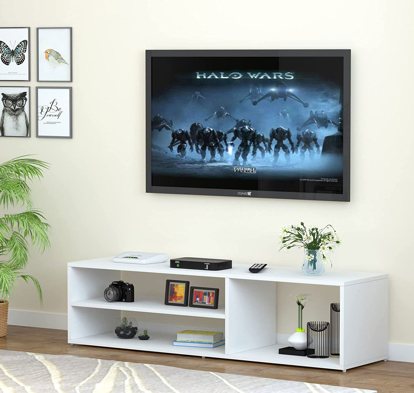 TV unit modern design with 1 side cabinets and 2 storage racks