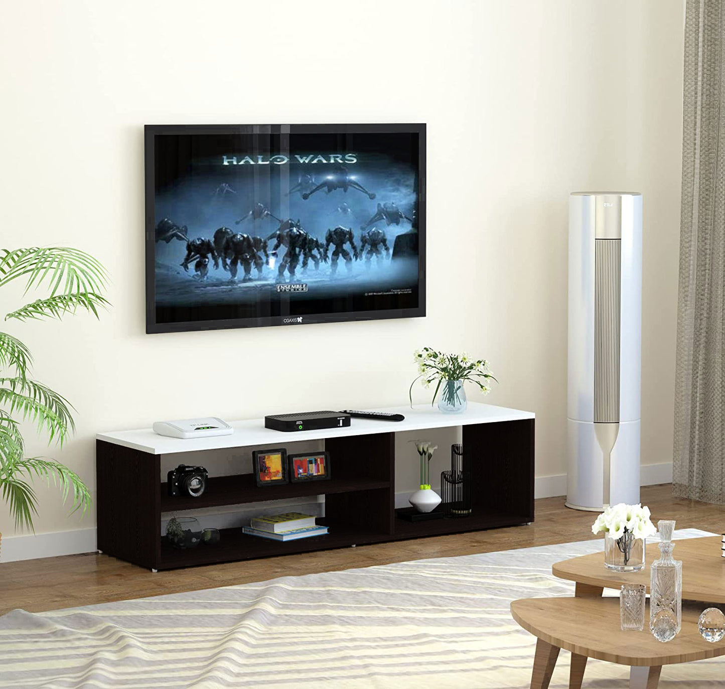 TV unit modern design with 1 side cabinets and 2 storage racks