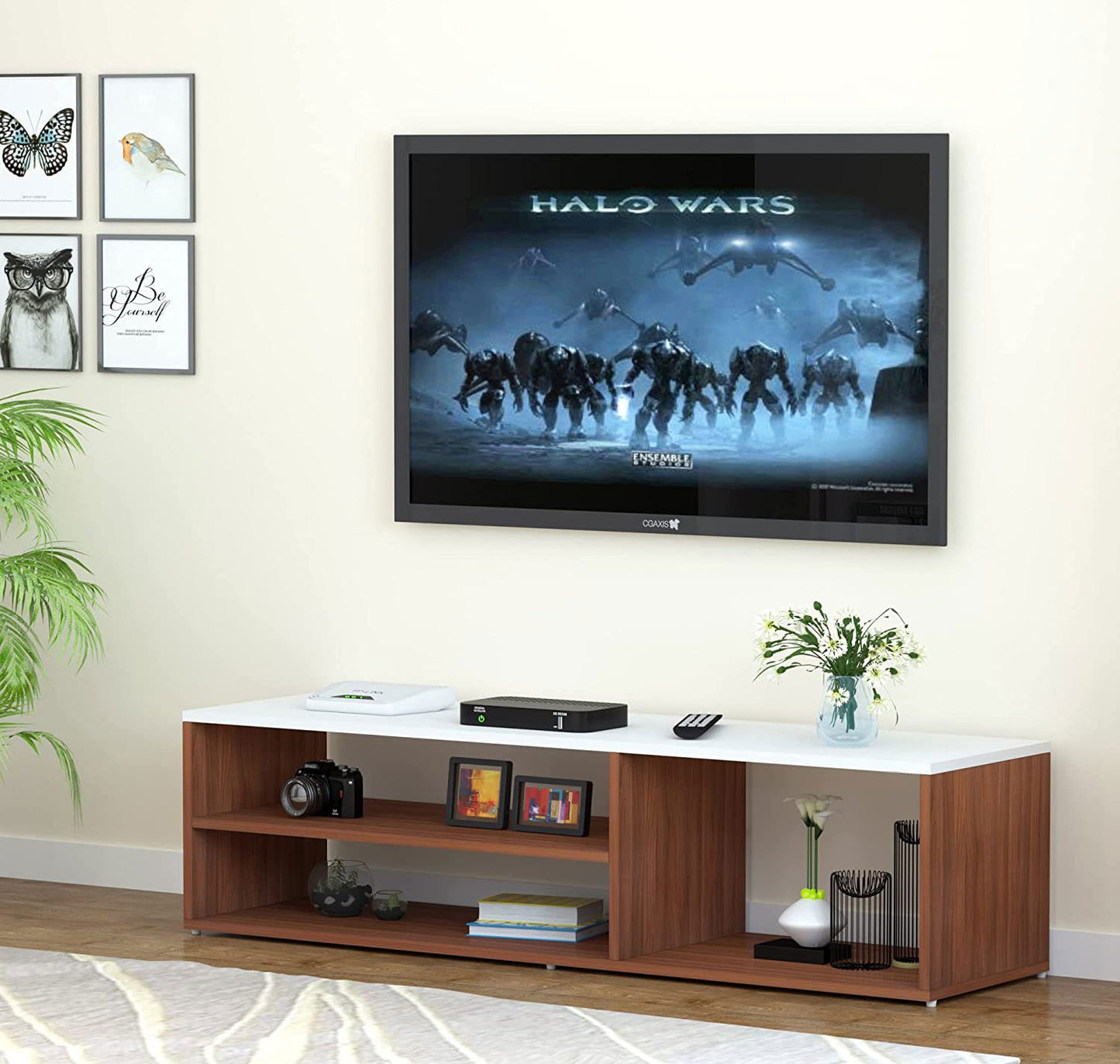TV unit modern design with 1 side cabinets and 2 storage racks