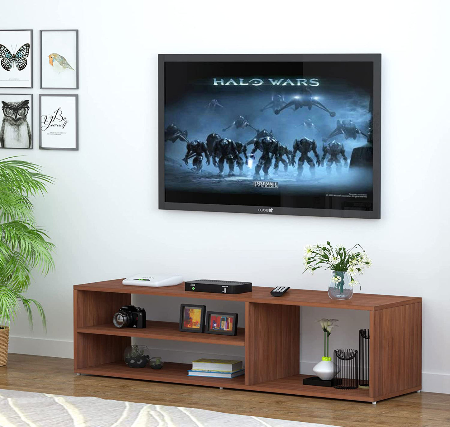 TV unit modern design with 1 side cabinets and 2 storage racks