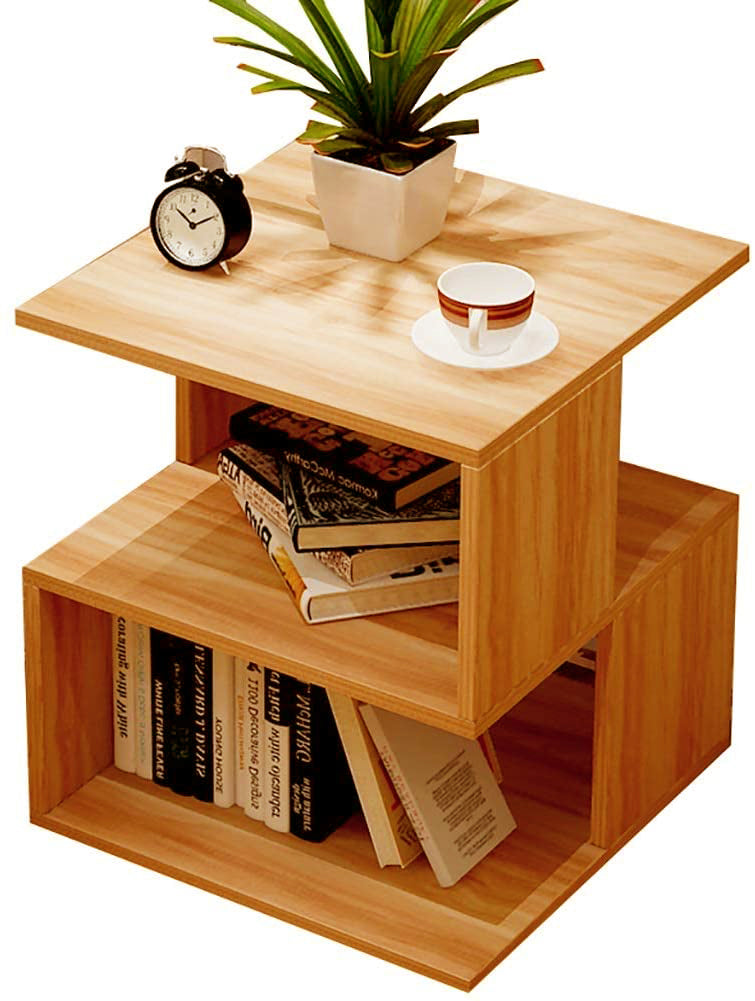 Modern Bedside Table with Storage Shelves - Light Orange