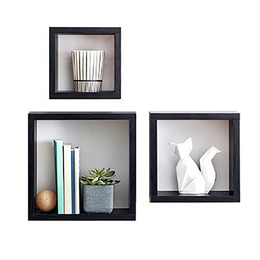 Set of 3 Wall-Mounted Square Floating Shelves - Modern Cube Display