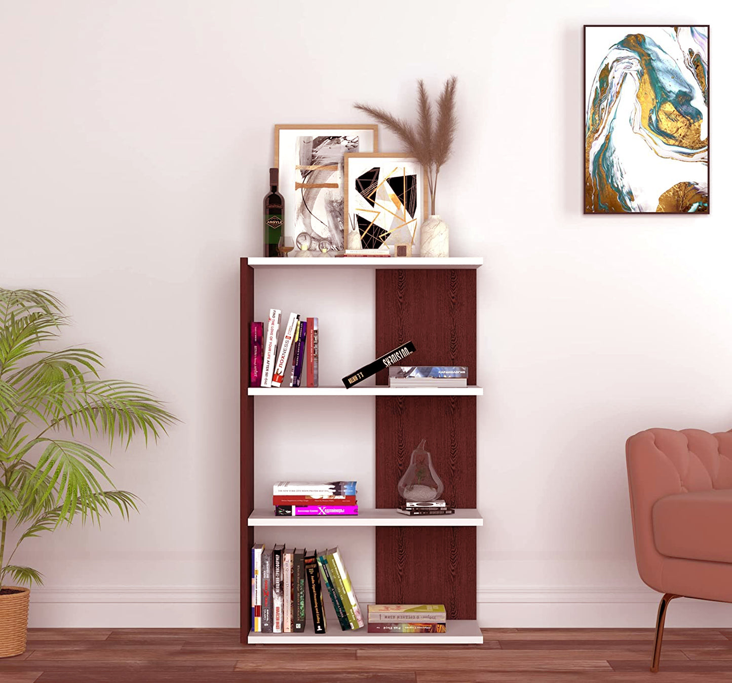 Minimalist Open Shelf Bookshelf β Modern Storage Solution - Brown With White