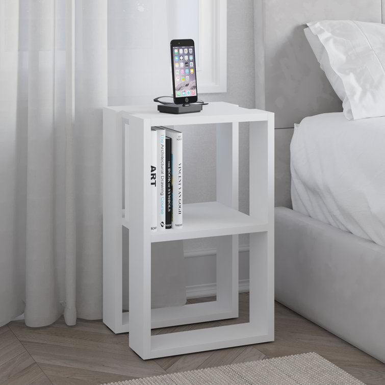 White Bedside Table with Open Shelves