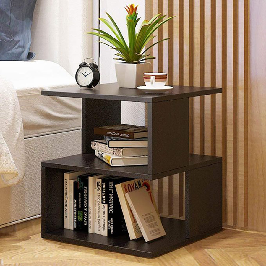 Modern Bedside Table with Storage Shelves - Black