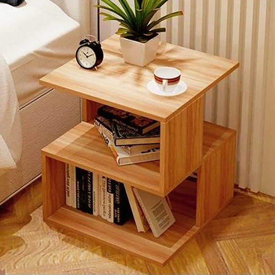 Modern Bedside Table with Storage Shelves - Light Orange