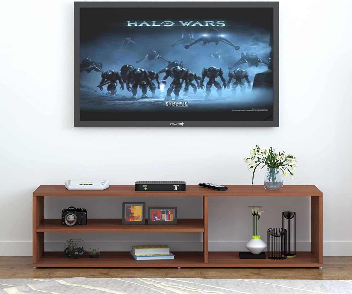 TV unit modern design with 1 side cabinets and 2 storage racks