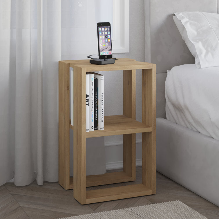 White Bedside Table with Open Shelves