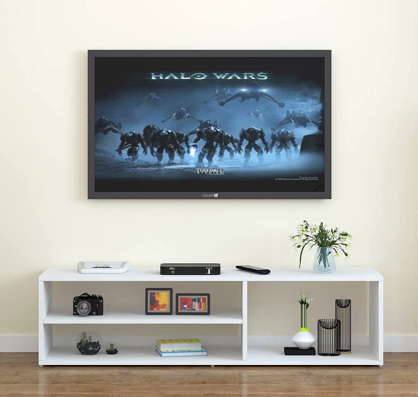 TV unit modern design with 1 side cabinets and 2 storage racks