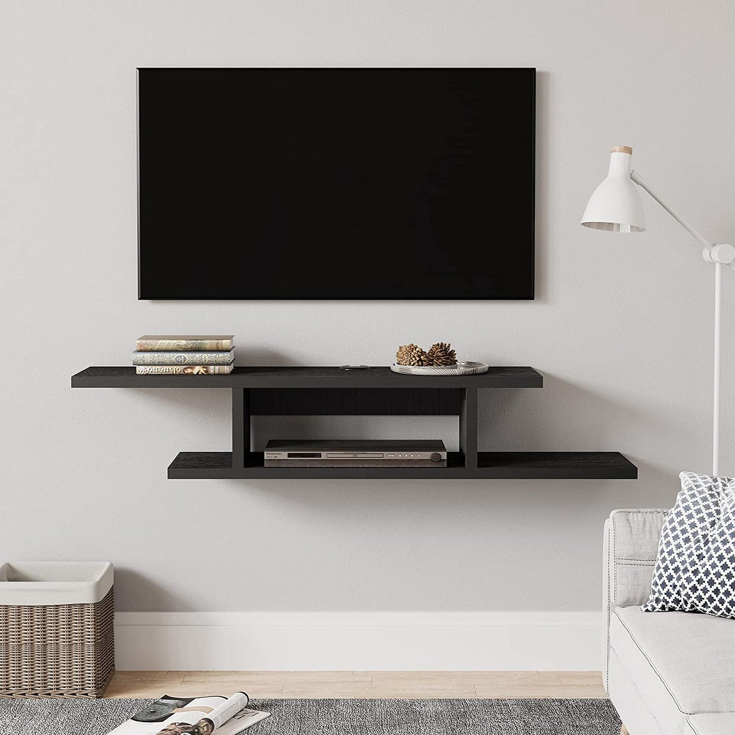 Floating TV Cabinet Stand Wall Mounted Media Console Shelf - Black