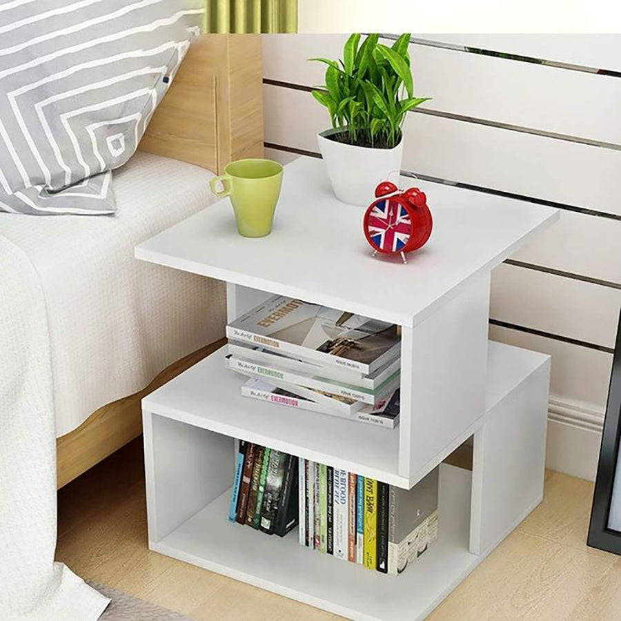 Modern Bedside Table with Storage Shelves - White