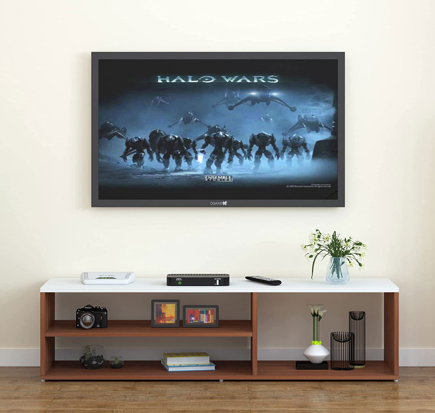 TV unit modern design with 1 side cabinets and 2 storage racks