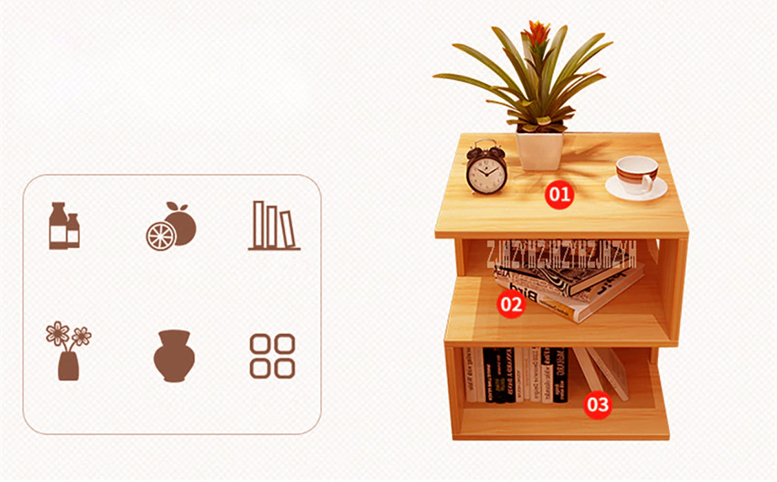 Modern Bedside Table with Storage Shelves - Light Orange