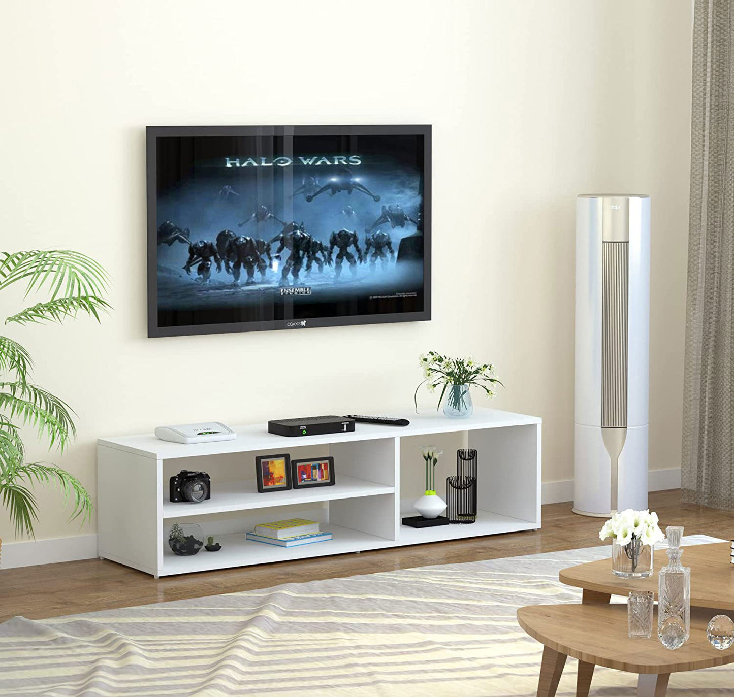 TV unit modern design with 1 side cabinets and 2 storage racks