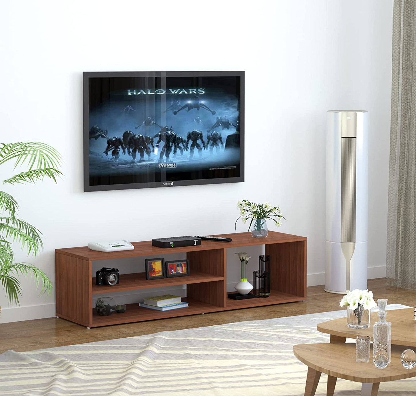 TV unit modern design with 1 side cabinets and 2 storage racks