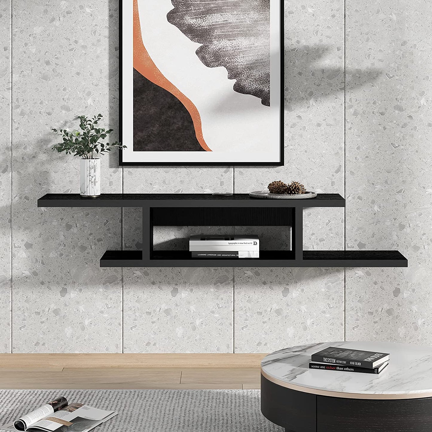 Floating TV Cabinet Stand Wall Mounted Media Console Shelf - Black