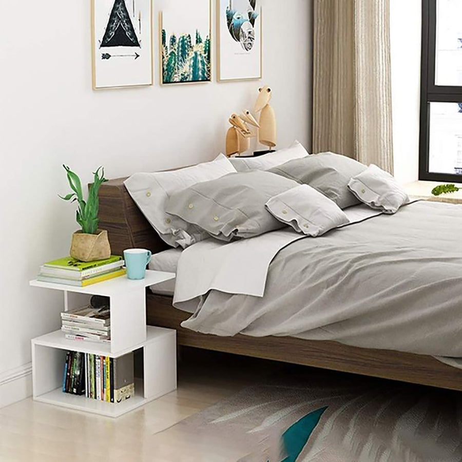 Modern Bedside Table with Storage Shelves - White