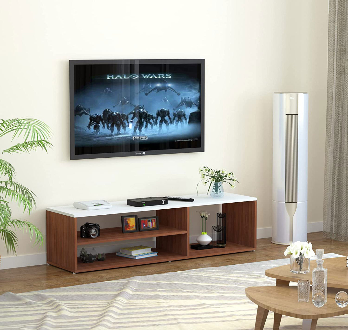 TV unit modern design with 1 side cabinets and 2 storage racks