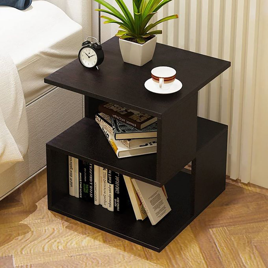 Modern Bedside Table with Storage Shelves - Black