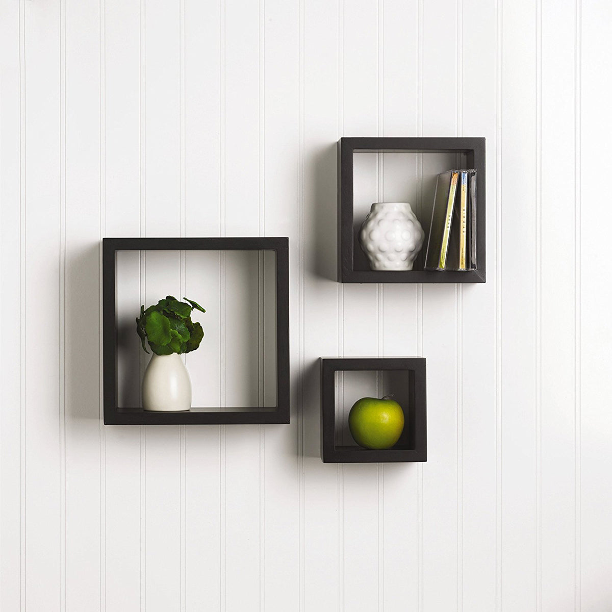 Set of 3 Wall-Mounted Square Floating Shelves - Modern Cube Display