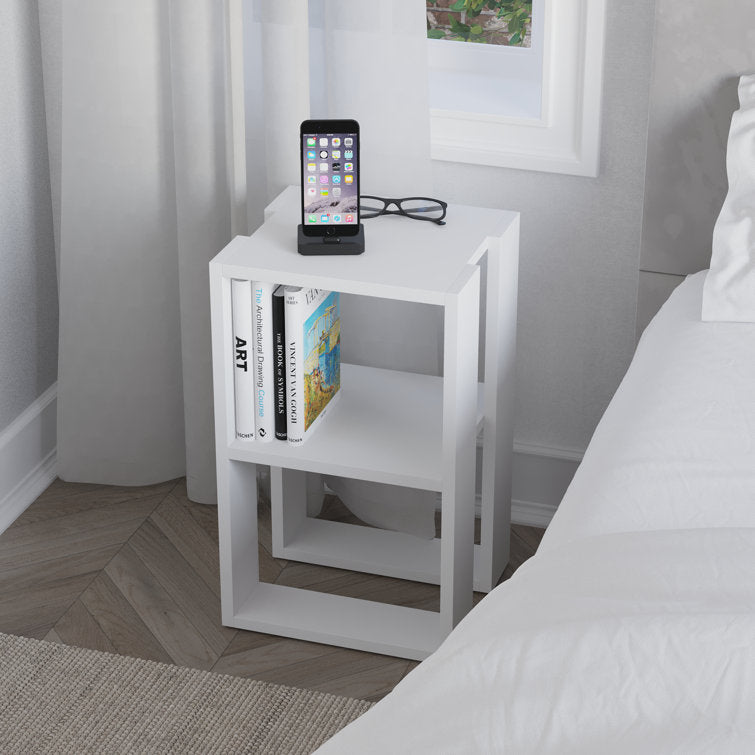White Bedside Table with Open Shelves