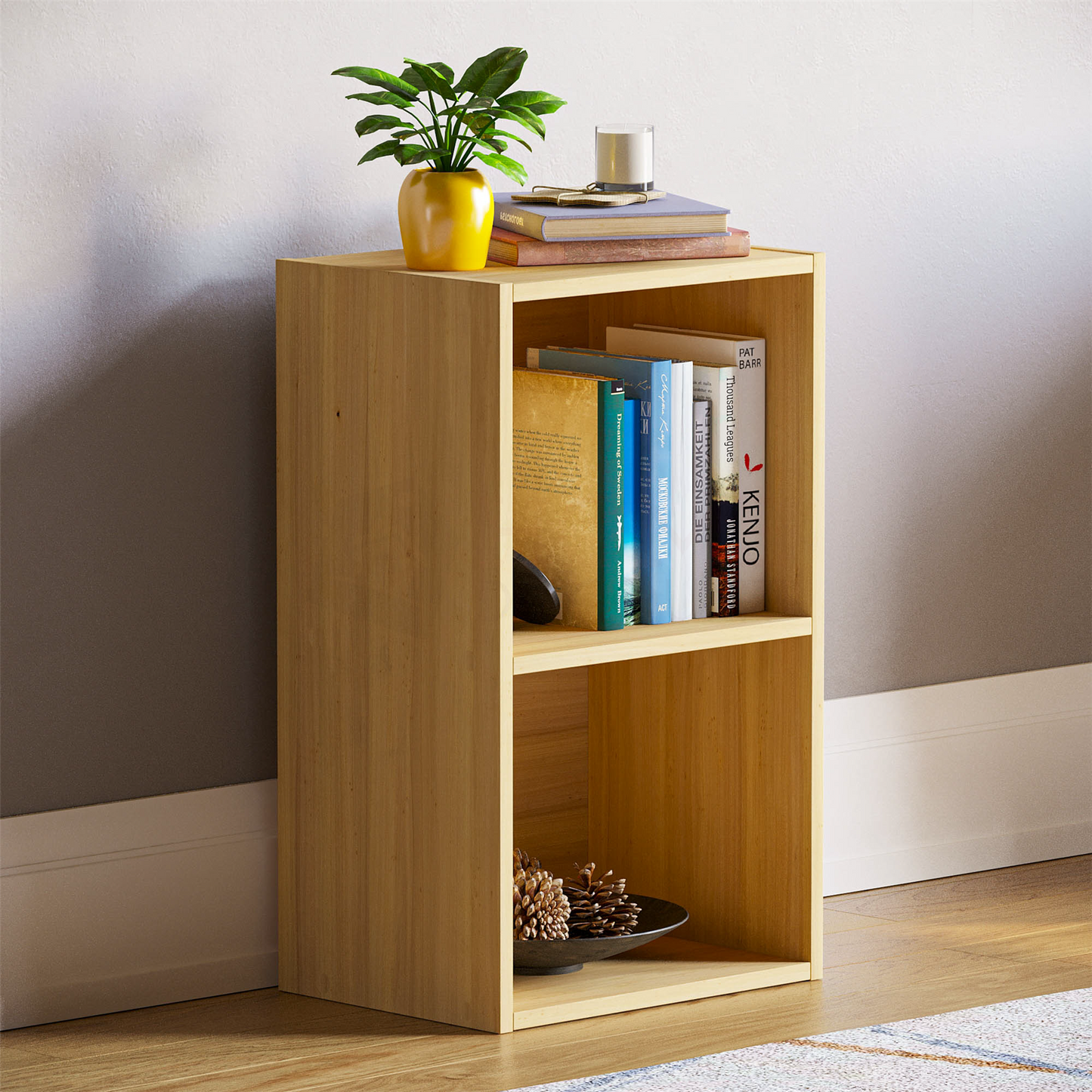 Modern 2-Tier Storage Unit with Shelves - Beige