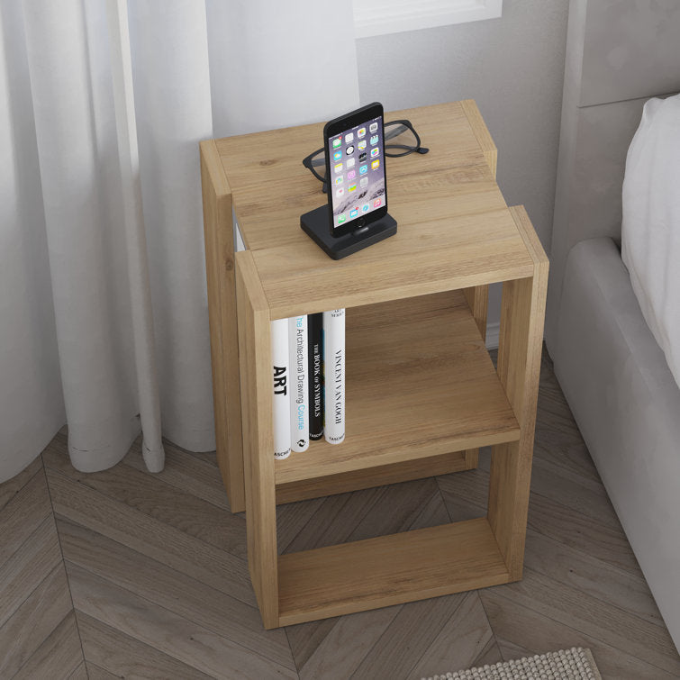 White Bedside Table with Open Shelves
