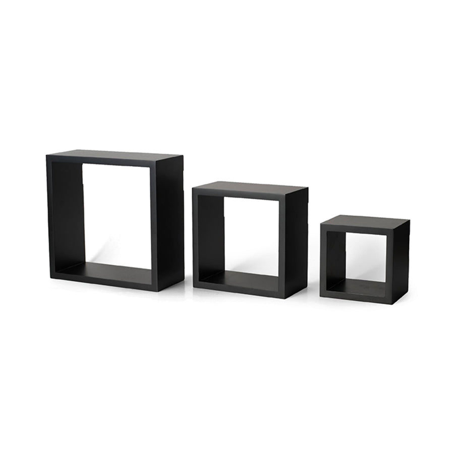 Set of 3 Wall-Mounted Square Floating Shelves - Modern Cube Display