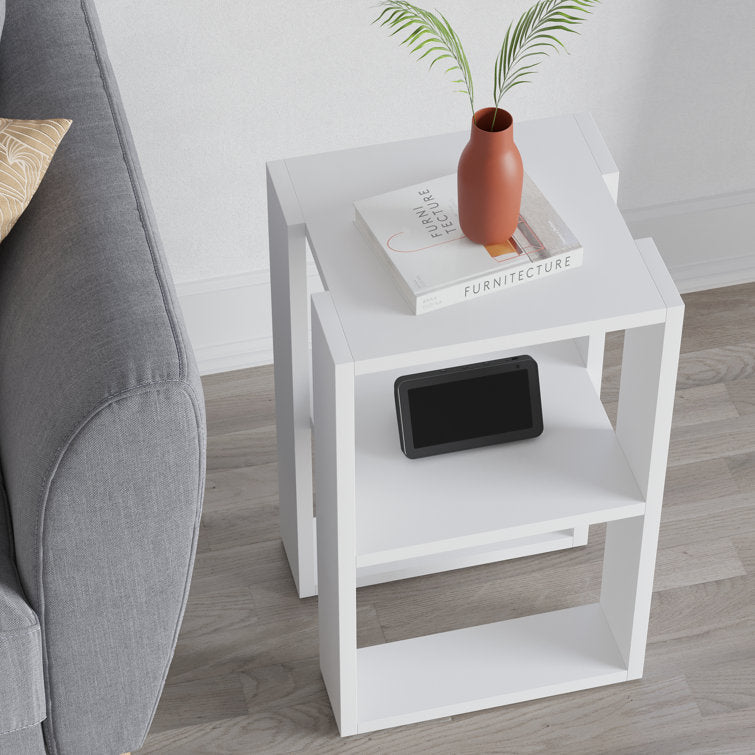White Bedside Table with Open Shelves