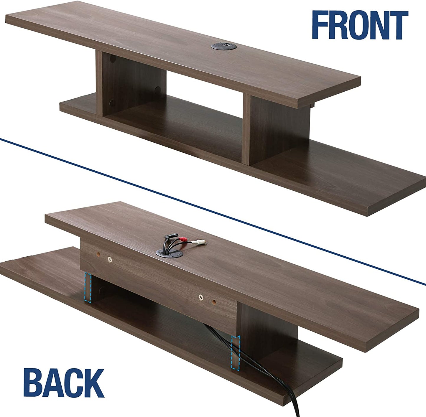 Floating TV Cabinet Stand Wall Mounted Media Console Shelf - Brown