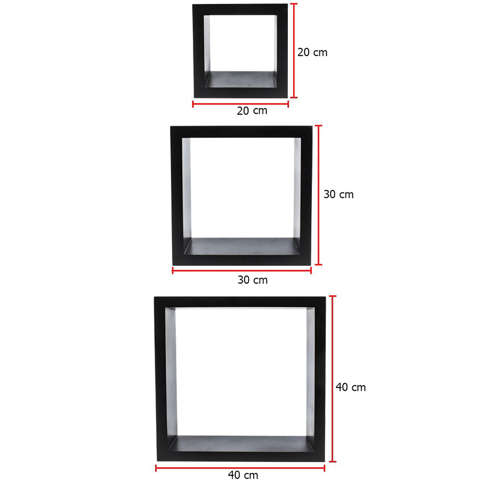 Set of 3 Wall-Mounted Square Floating Shelves - Modern Cube Display