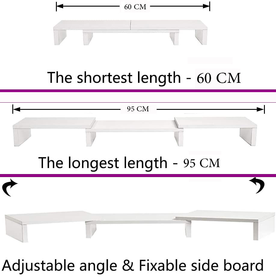 Dual Monitor Stand Riser with Storage Shelves - White