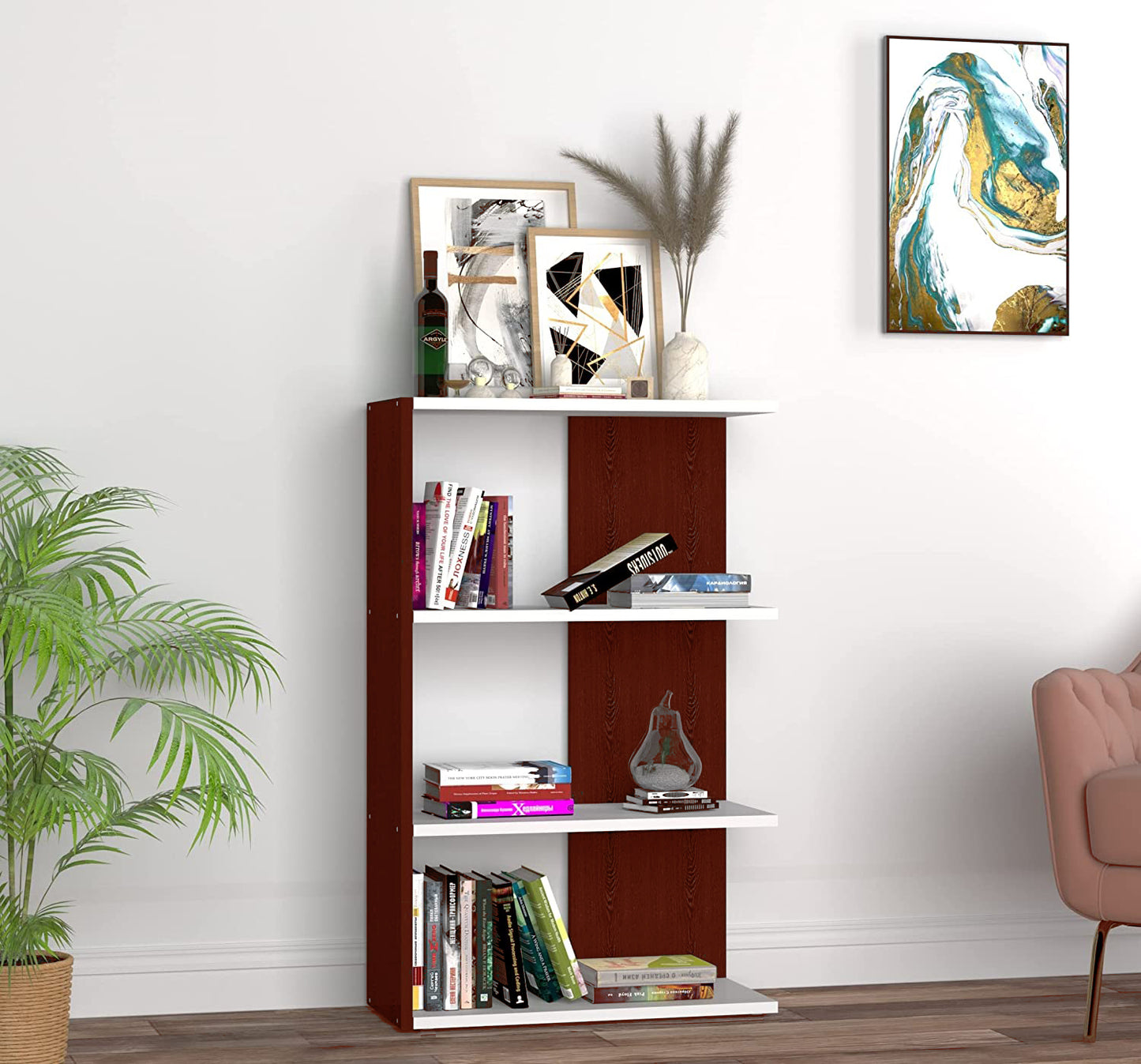 Minimalist Open Shelf Bookshelf β Modern Storage Solution - Brown With White