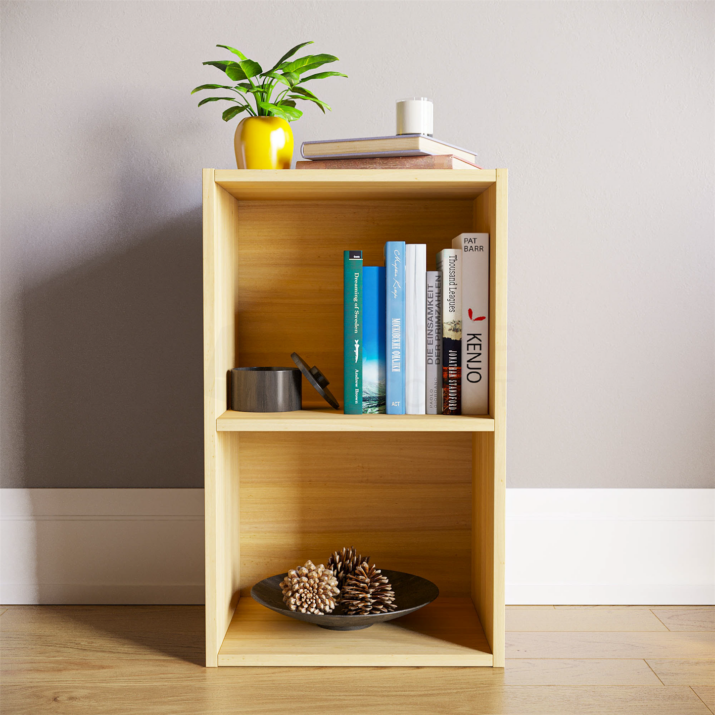 Modern 2-Tier Storage Unit with Shelves - Beige