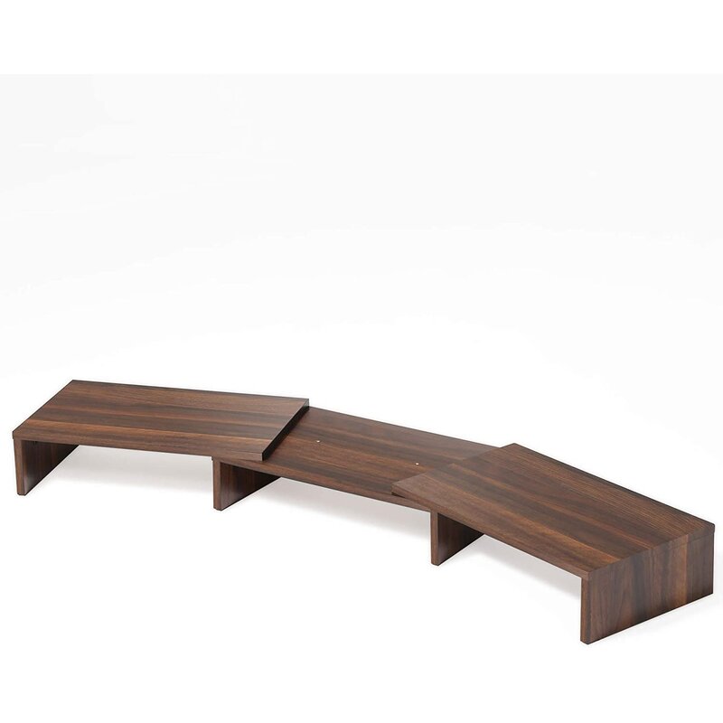 Dual Monitor Stand Riser with Storage Shelves - Brown