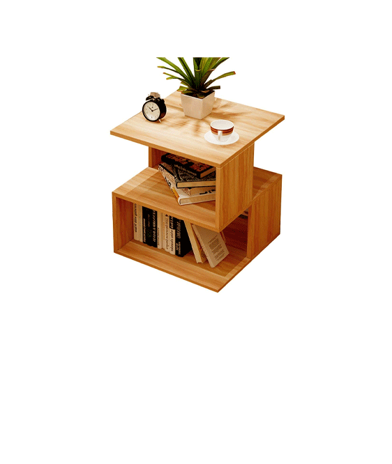 Modern Bedside Table with Storage Shelves - Light Orange