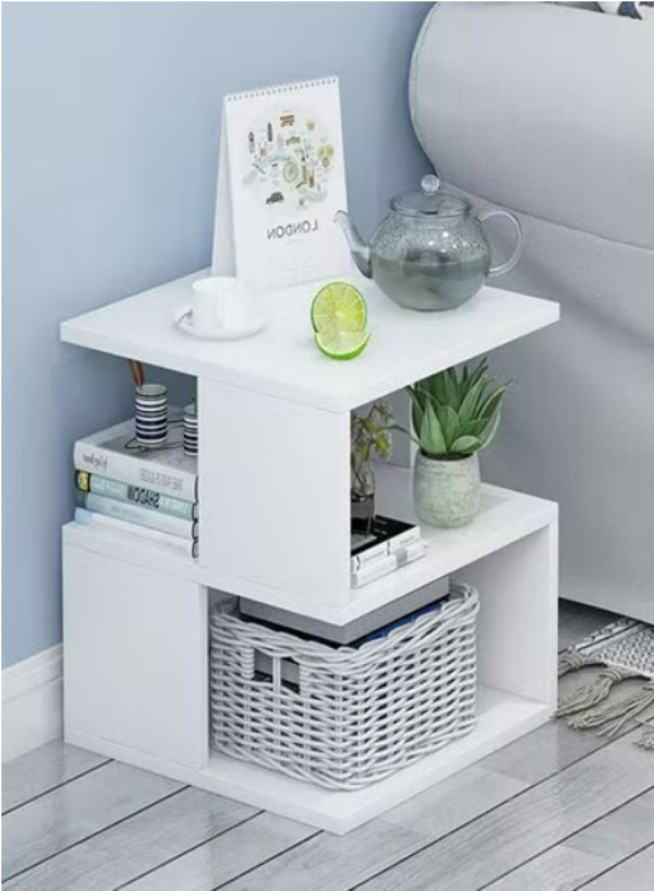 Modern Bedside Table with Storage Shelves - White
