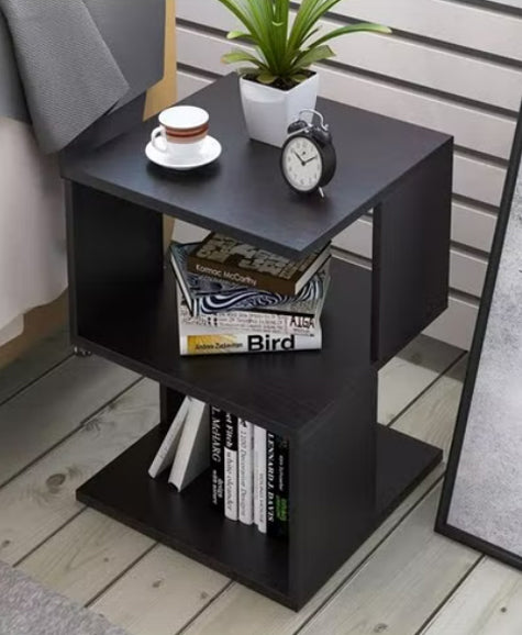 Modern Bedside Table with Storage Shelves - Black