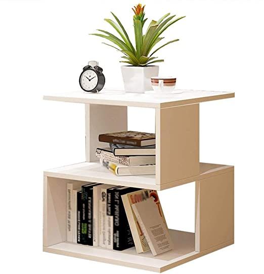 Modern Bedside Table with Storage Shelves - White
