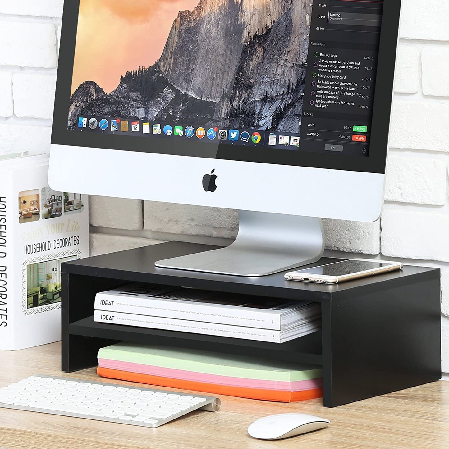 Compact Monitor Stand Riser with Storage Shelf - Black