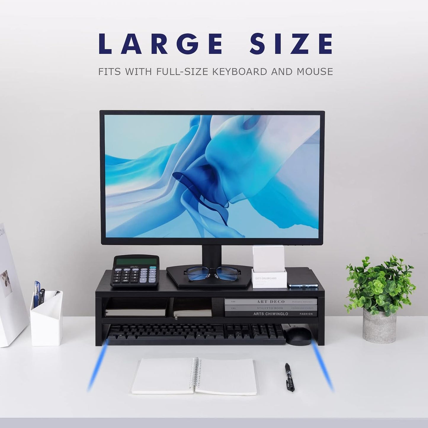 Compact Monitor Stand Riser with Storage Shelf - Black