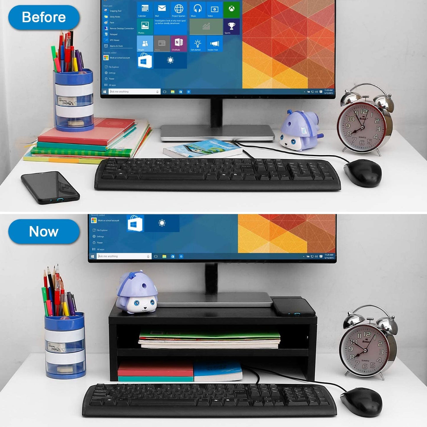 Compact Monitor Stand Riser with Storage Shelf - Black