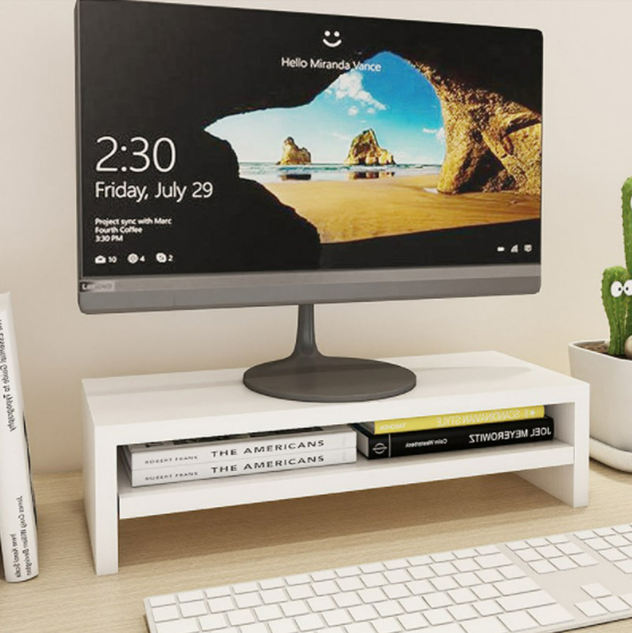Compact Monitor Stand Riser with Storage Shelf - White
