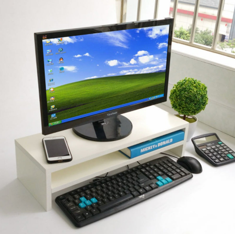 Compact Monitor Stand Riser with Storage Shelf - White