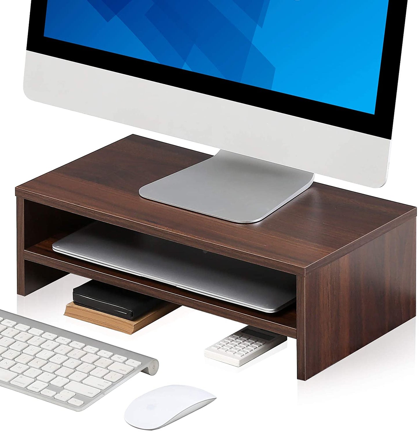 Compact Monitor Stand Riser with Storage Shelf - Brown