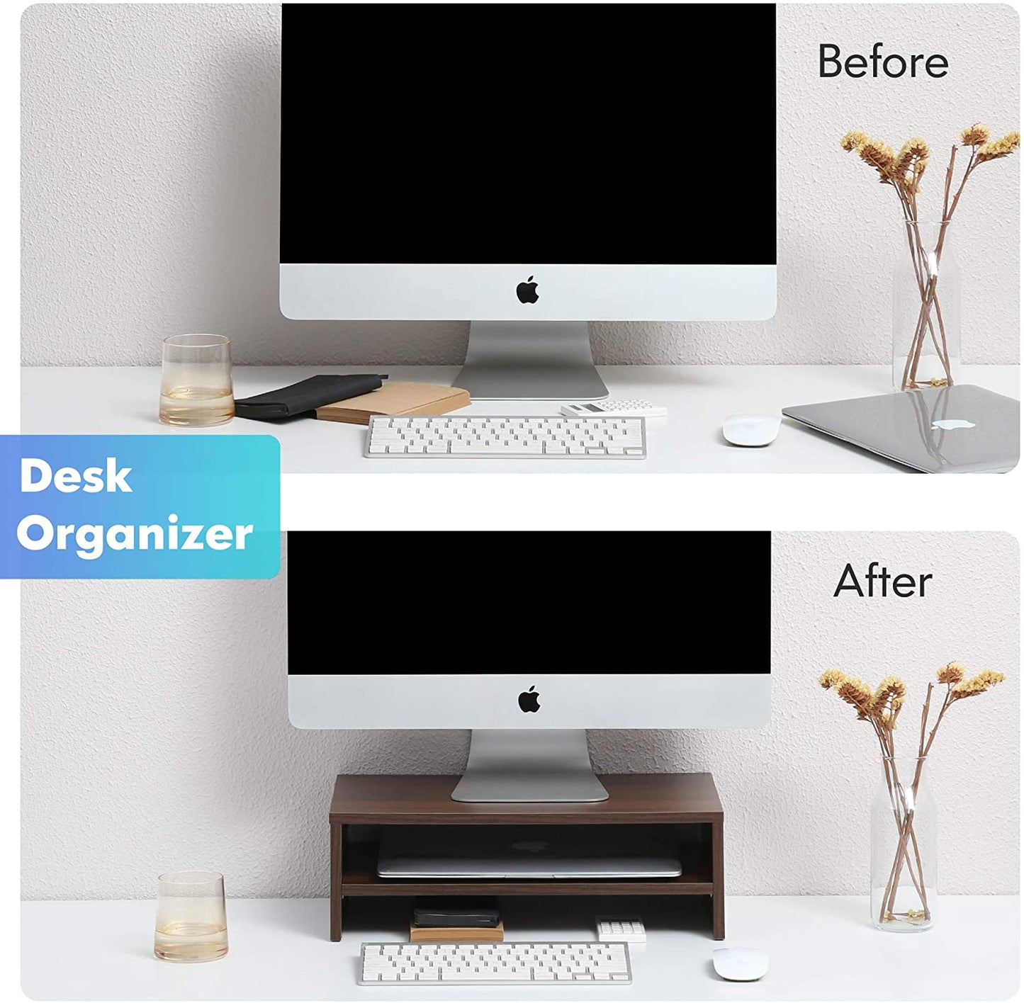 Compact Monitor Stand Riser with Storage Shelf - Brown