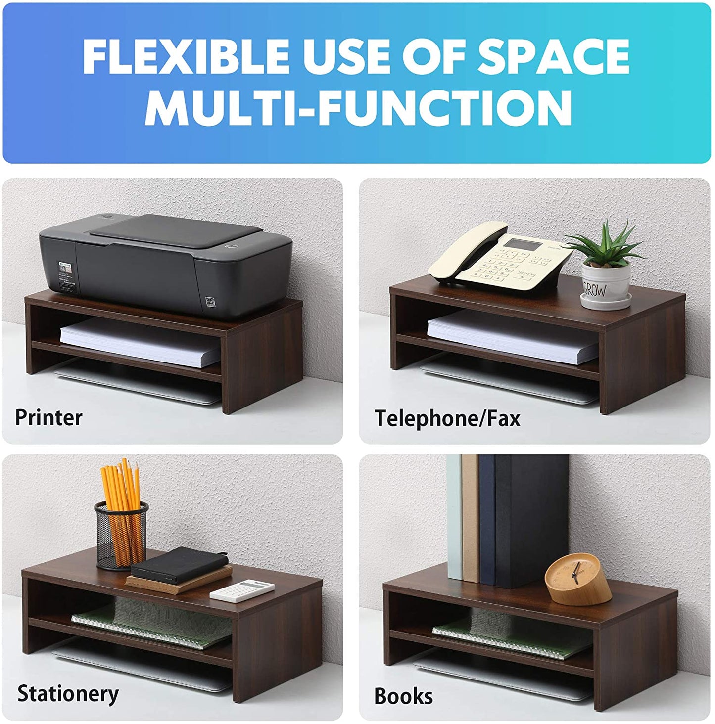 Compact Monitor Stand Riser with Storage Shelf - Brown