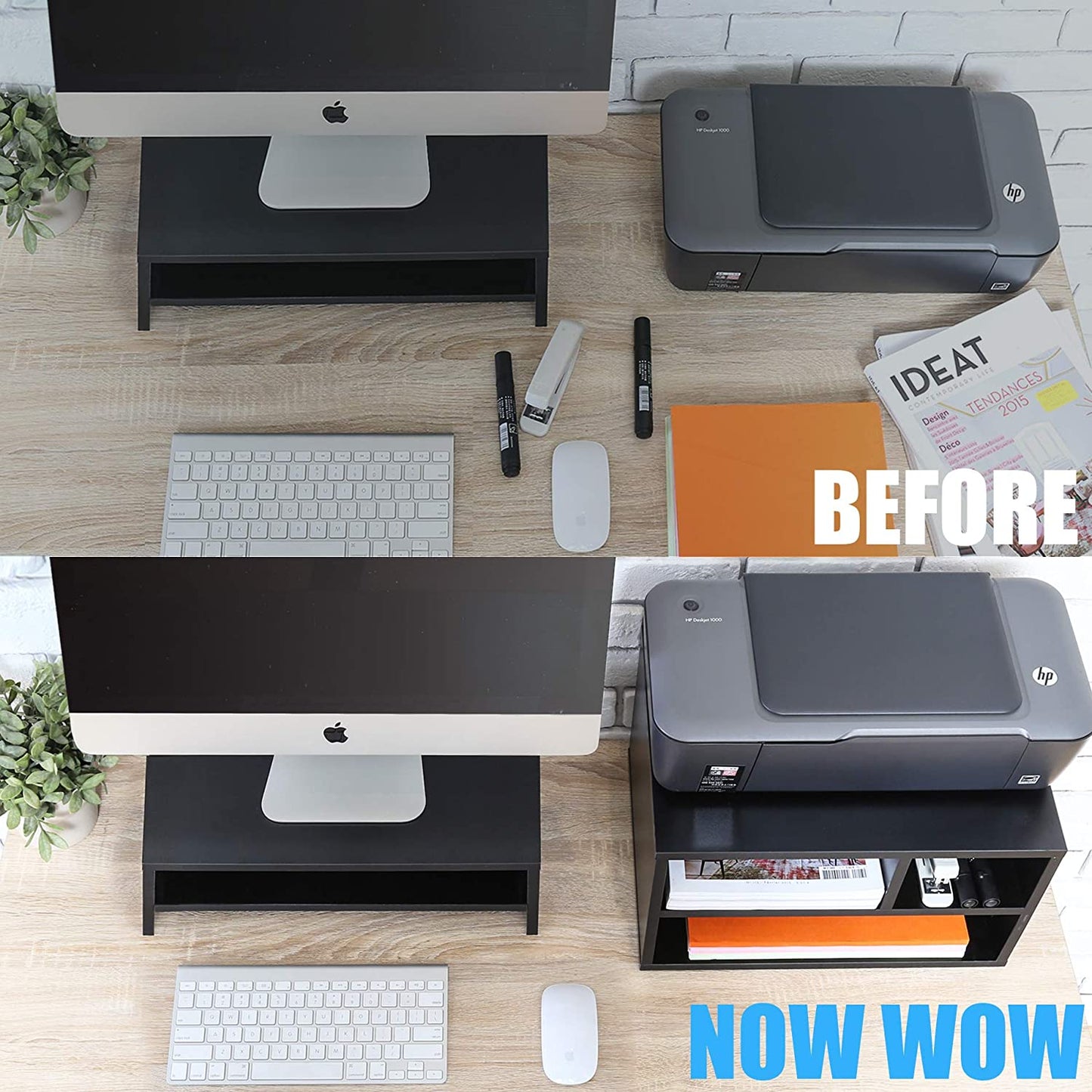 Printer Stand with Storage Shelves - Desktop Organizer for Home and Office