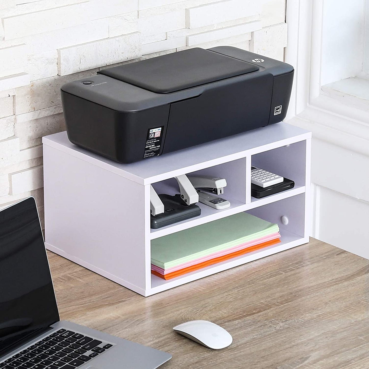 Printer Stand with Storage Shelves - Desktop Organizer for Home and Office